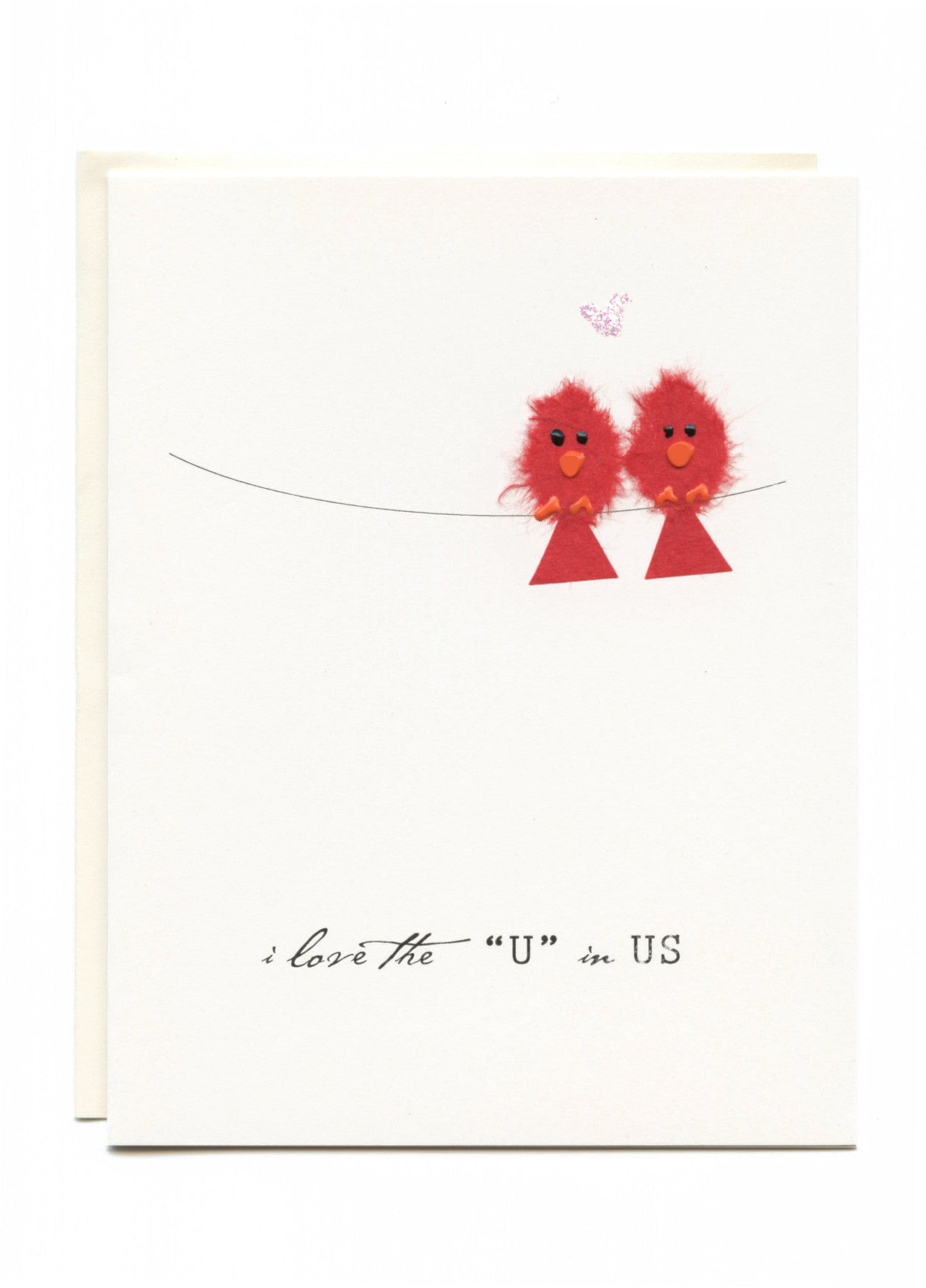 "I Love the U in US" Two birds on a wire