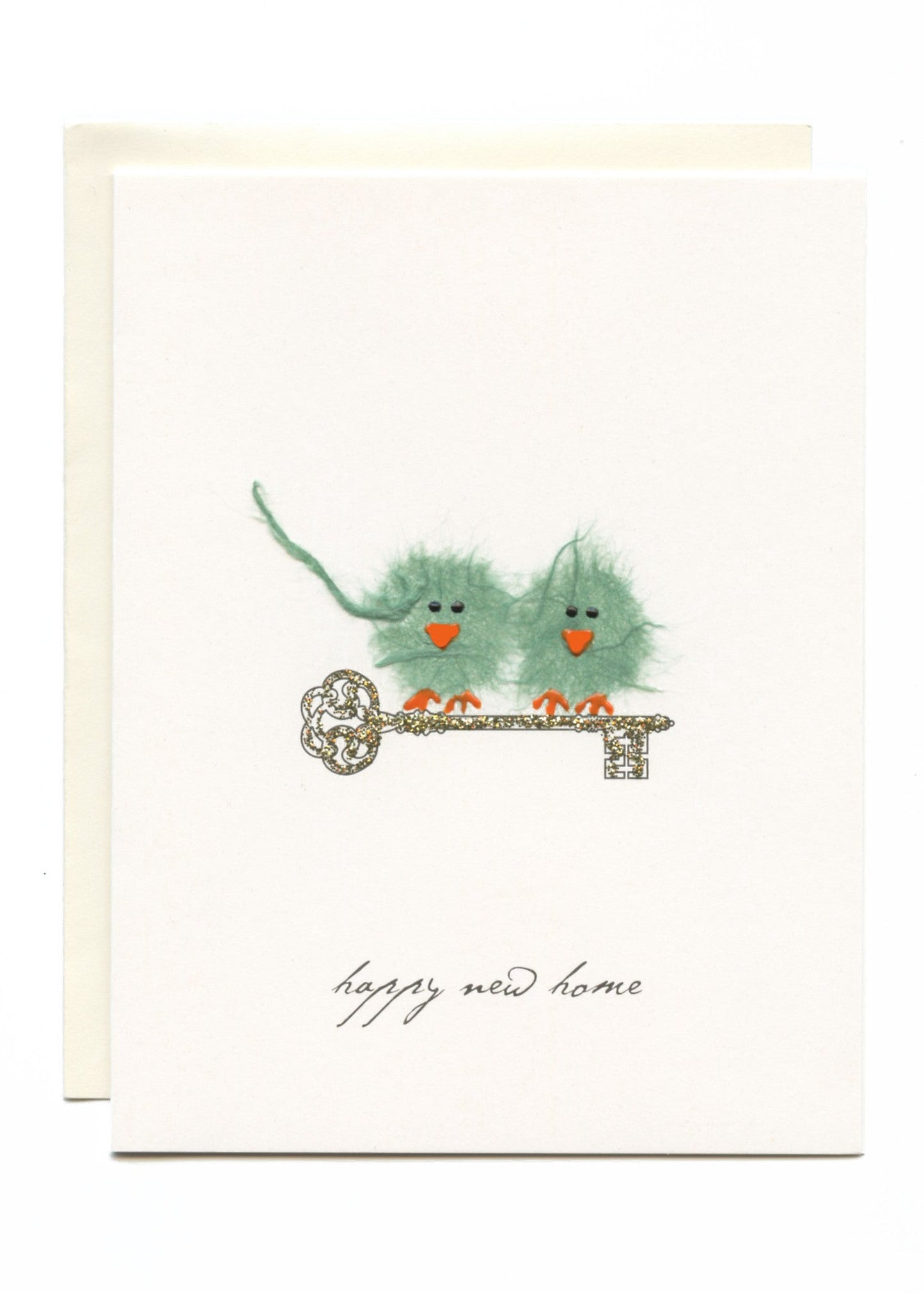 "Happy New Home" Green Birds on Key