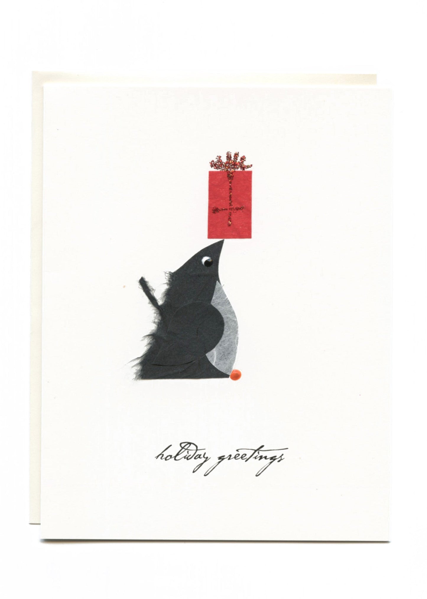 "Holiday Greetings" Penguin with Present