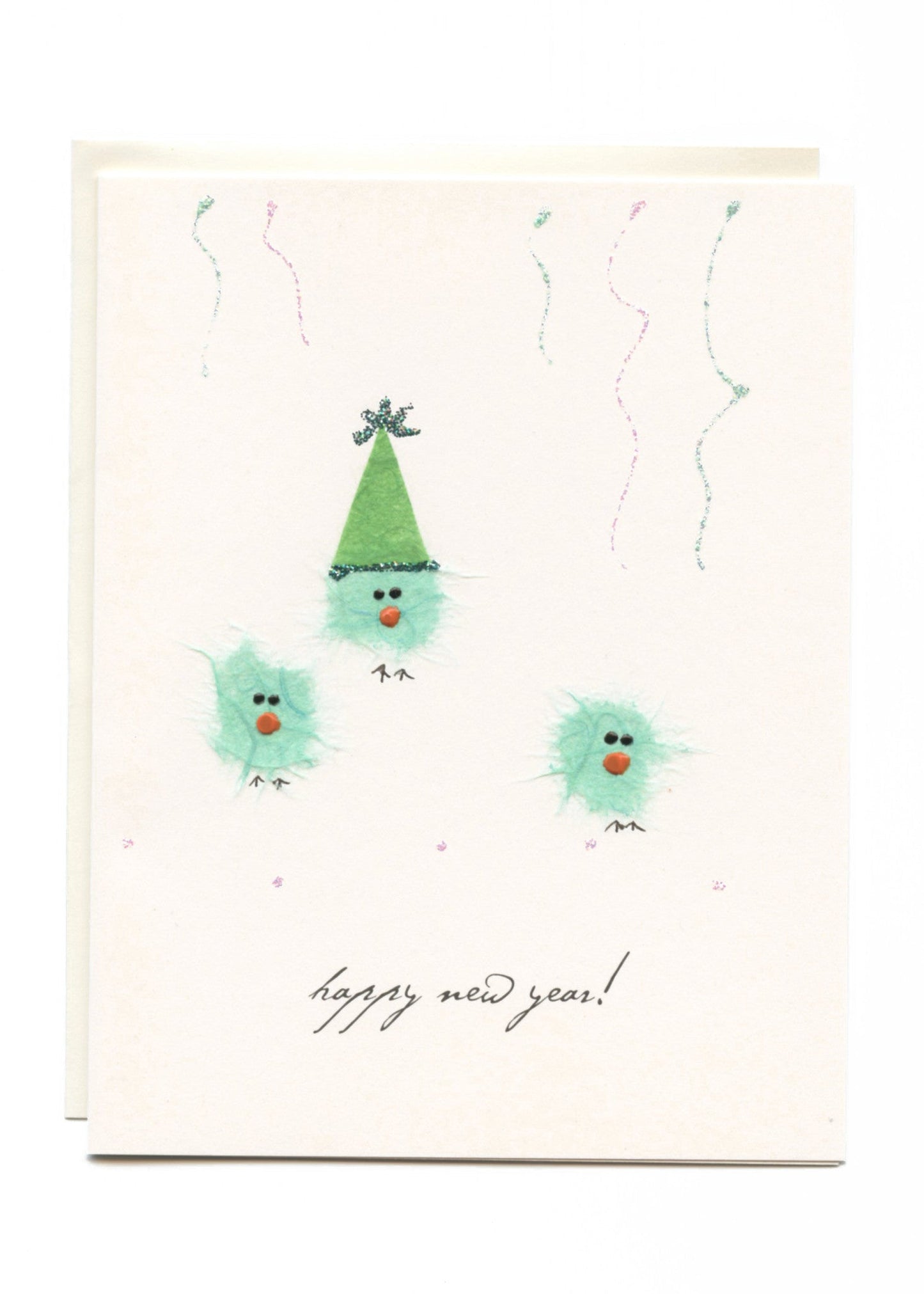 "Happy New Year!" Three Chicks with Streamers