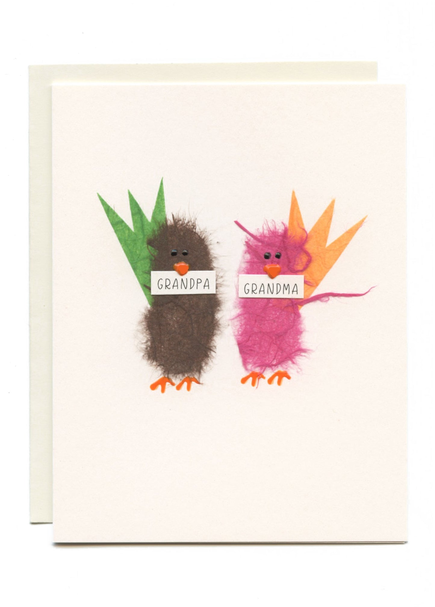 "Grandma, Grandpa" Two Birds With Signs