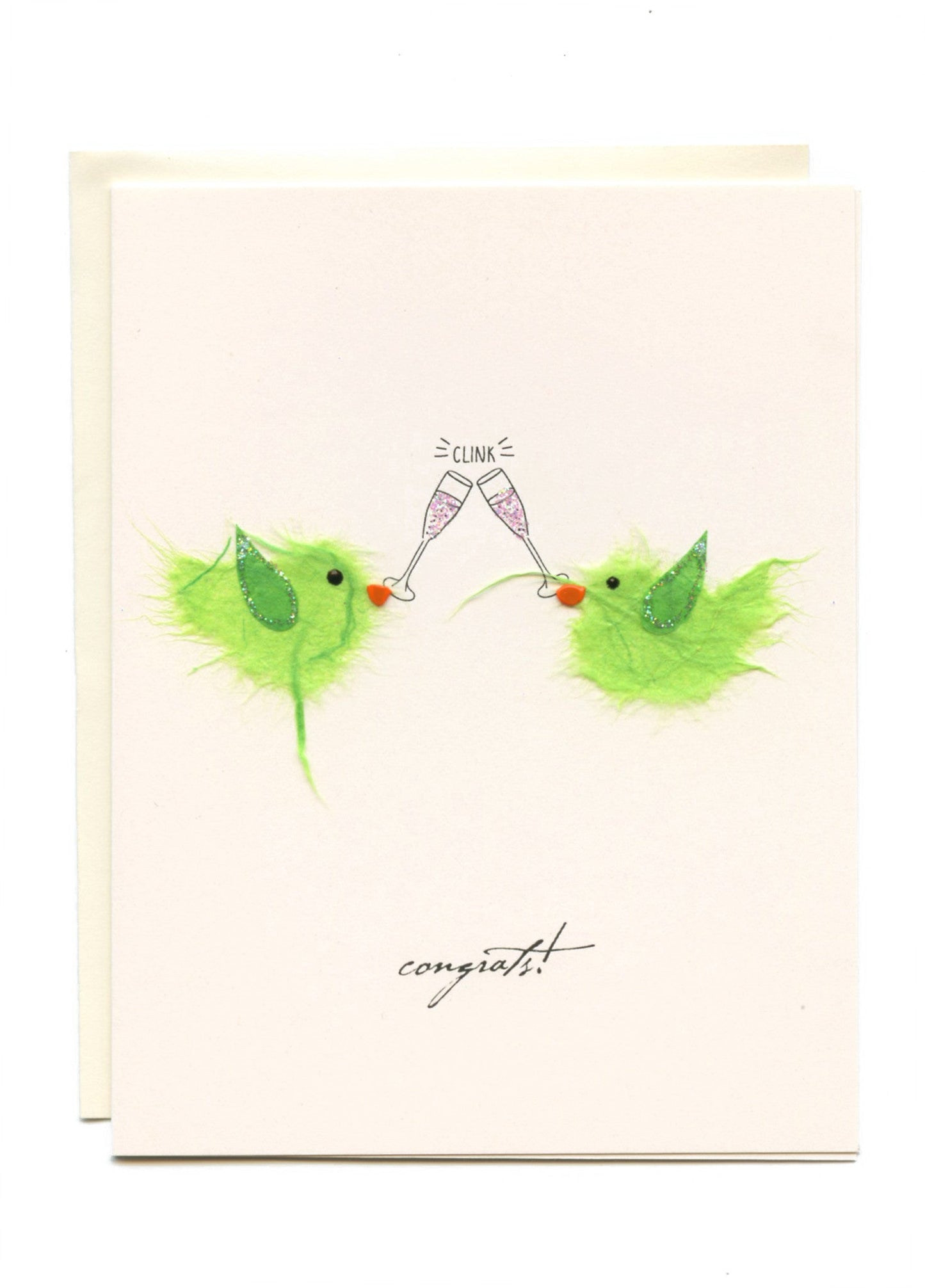 "Congrats!" Green Birds with Champagne