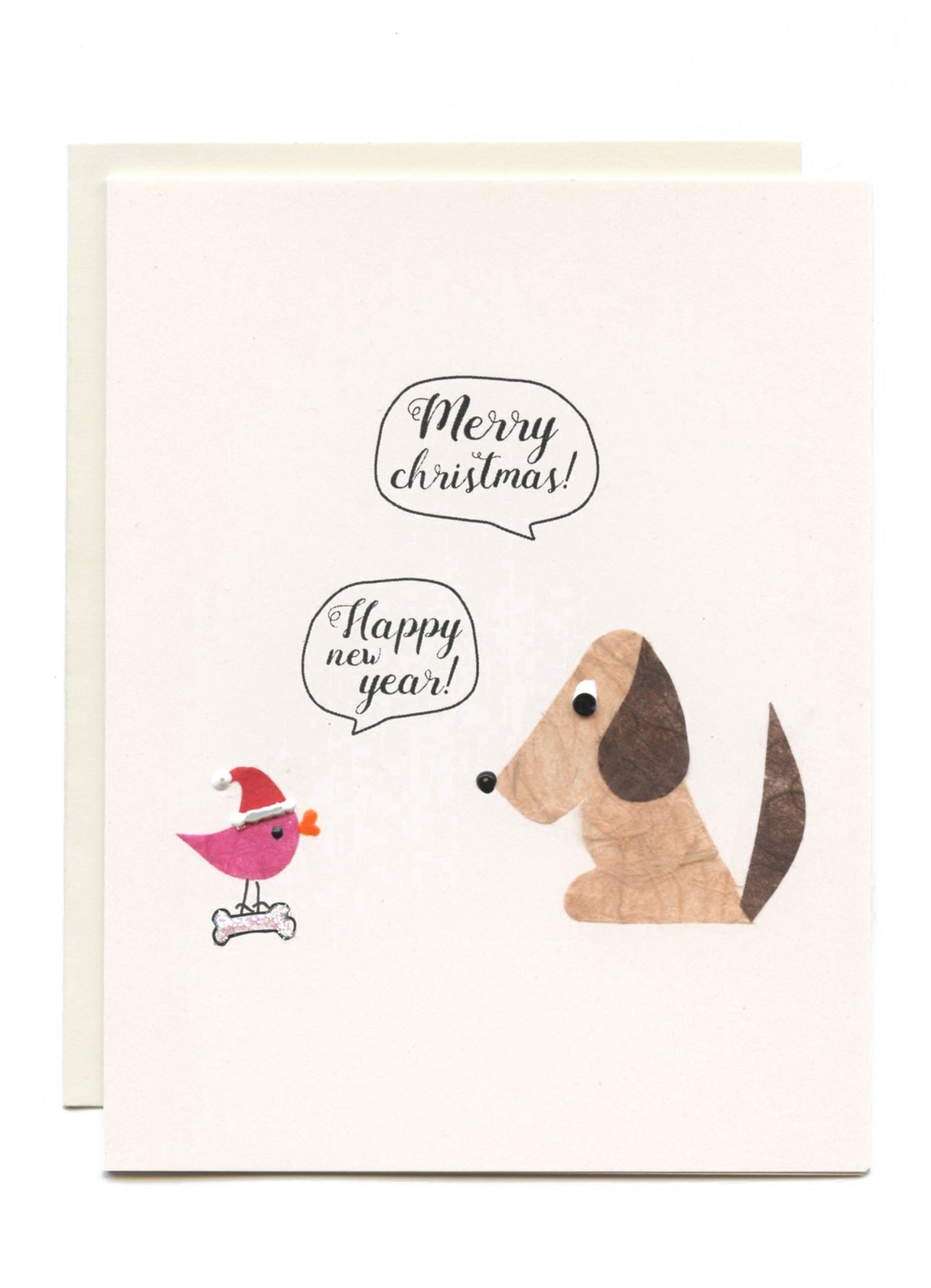 "Merry Christmas, Happy New Year" Dog and Bird