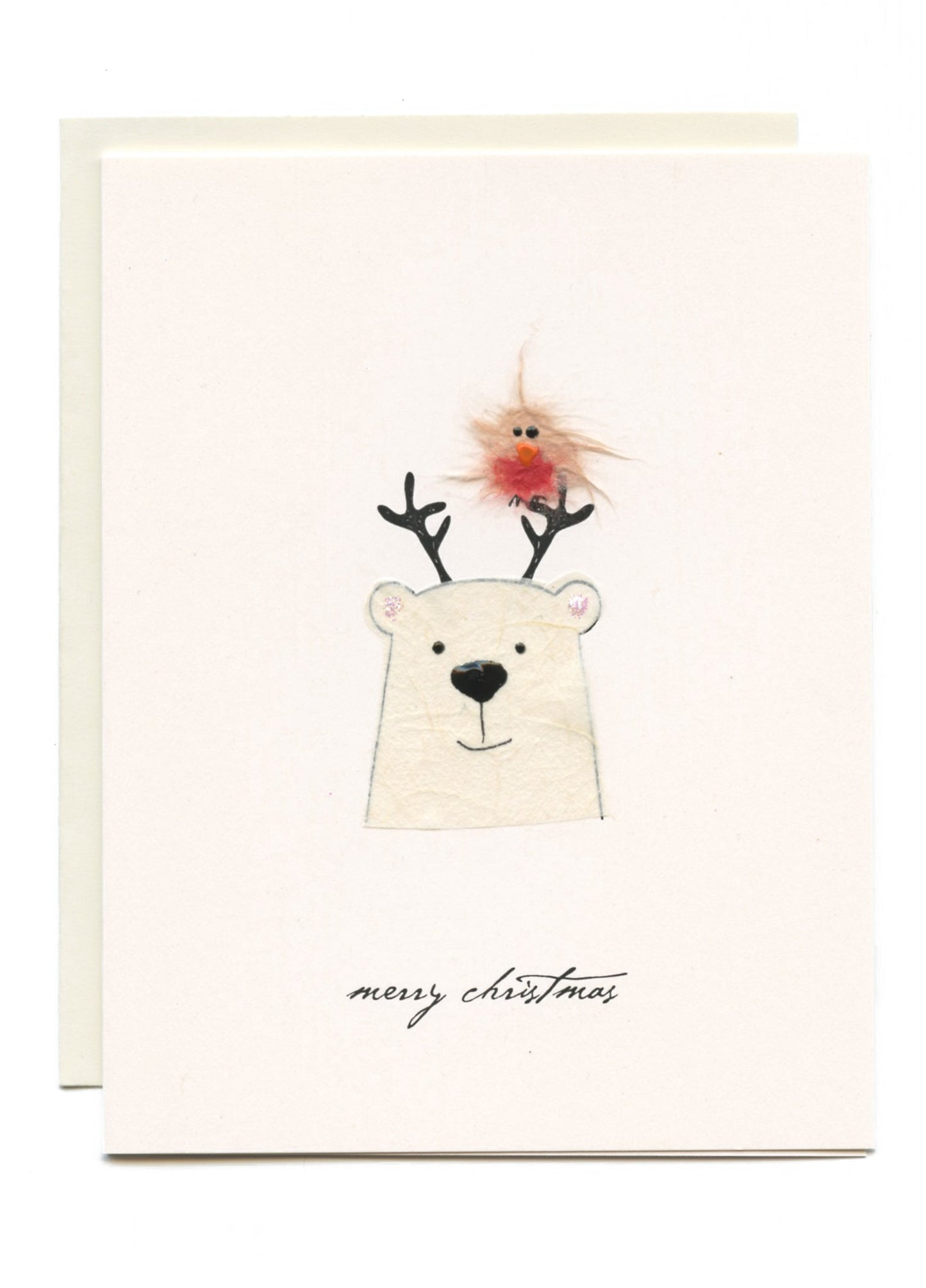 "Merry Christmas" Polar Bear with Robin