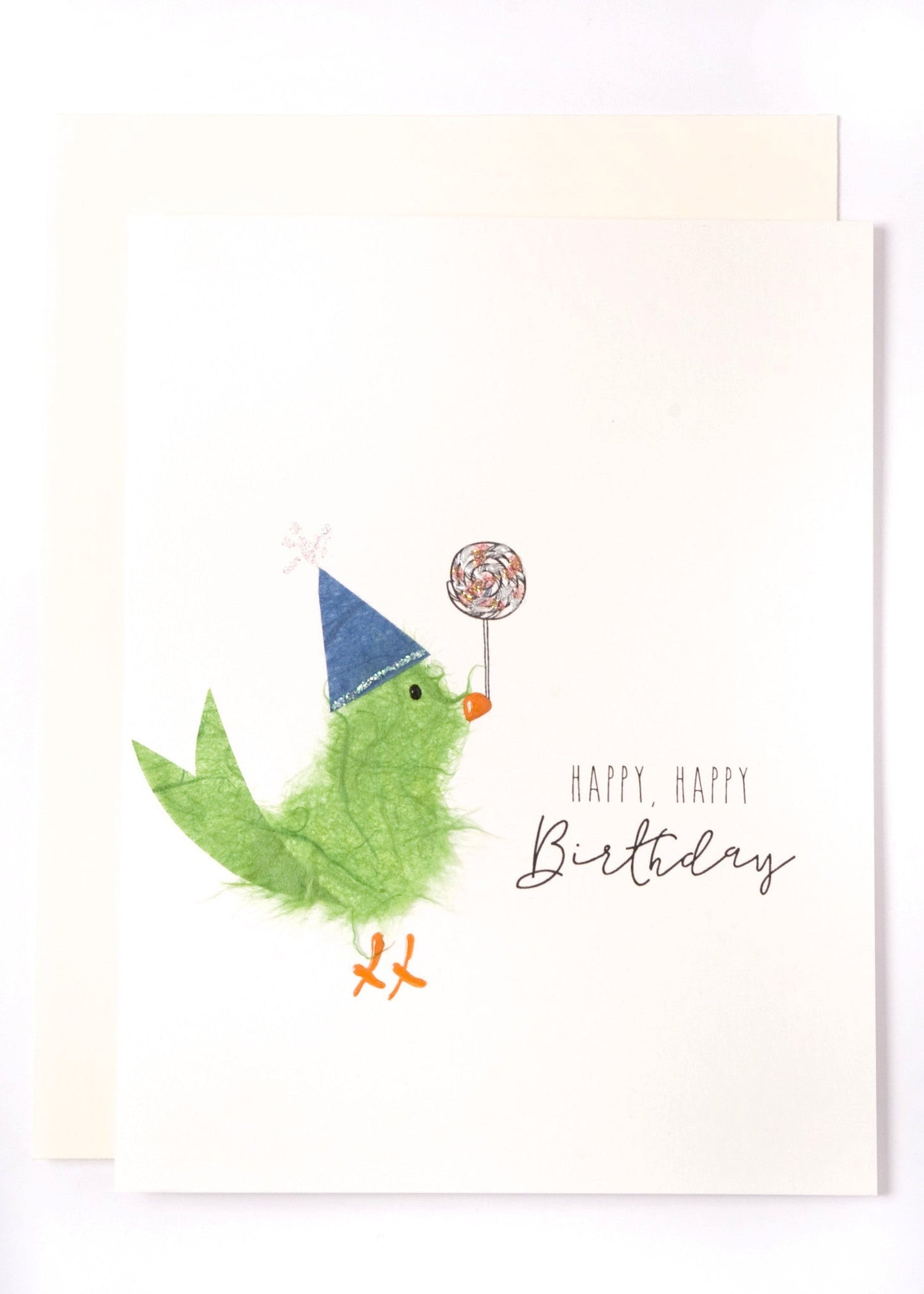 "Happy, Happy Birthday" Green Bird with Lollipop