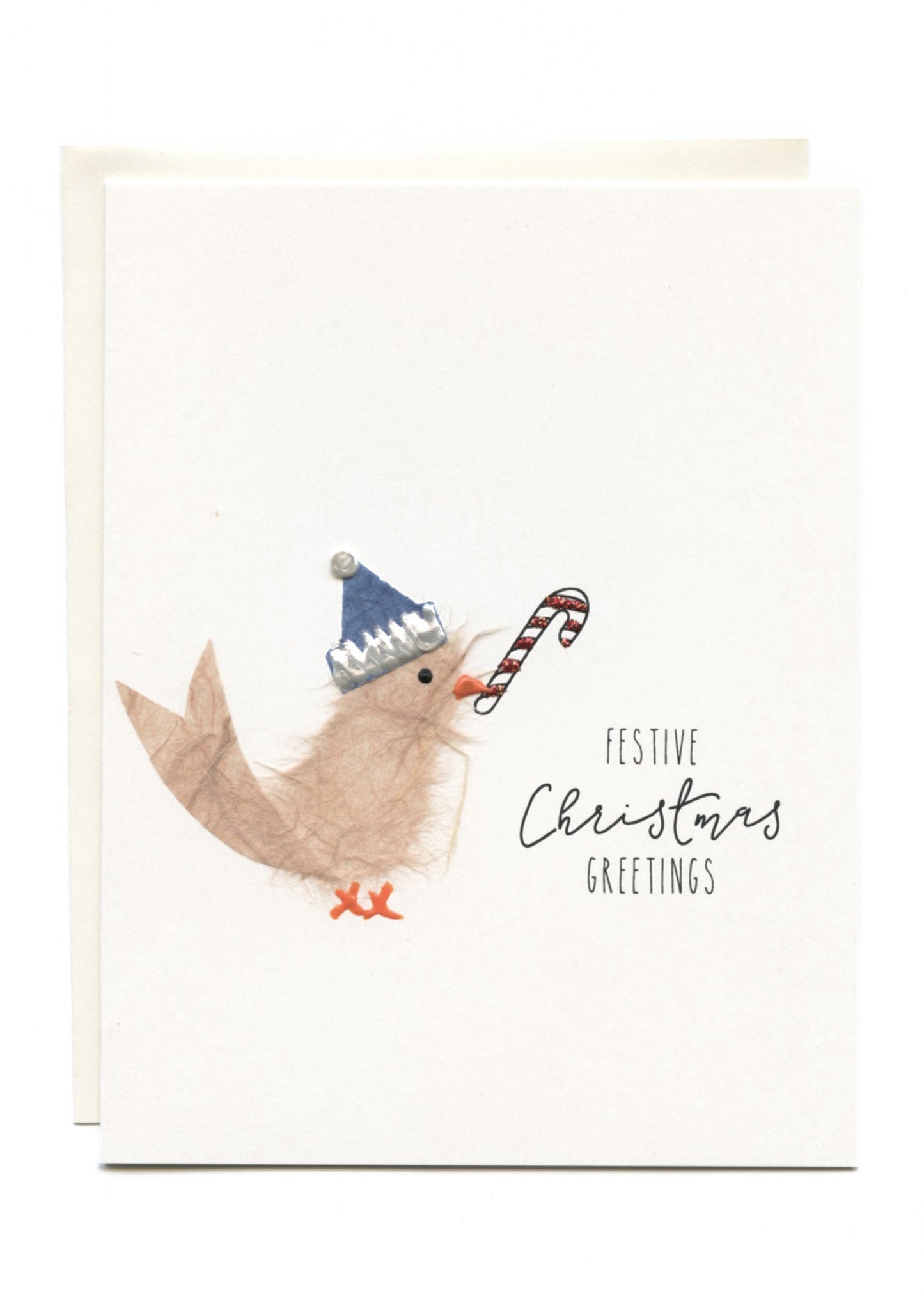 "Festive Christmas Greetings" Bird with Candycane
