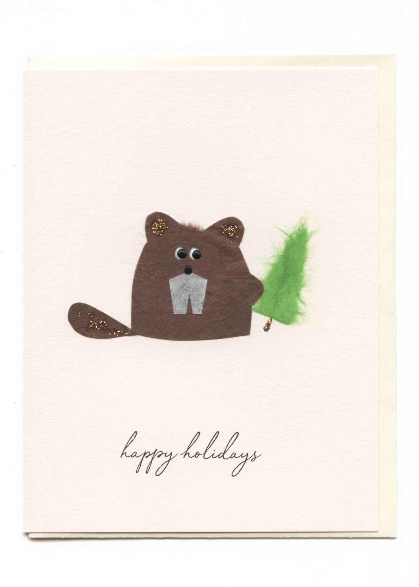 "Happy Holidays" Beaver with Tree