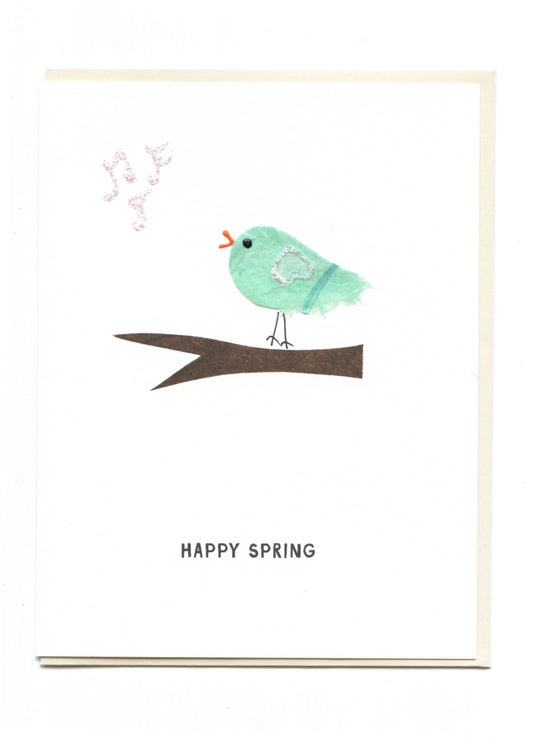 "HAPPY SPRING" Bird Singing on Branch