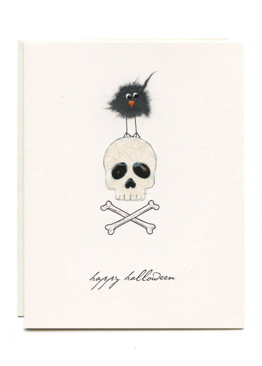 "Happy Halloween"  Skull and Bird