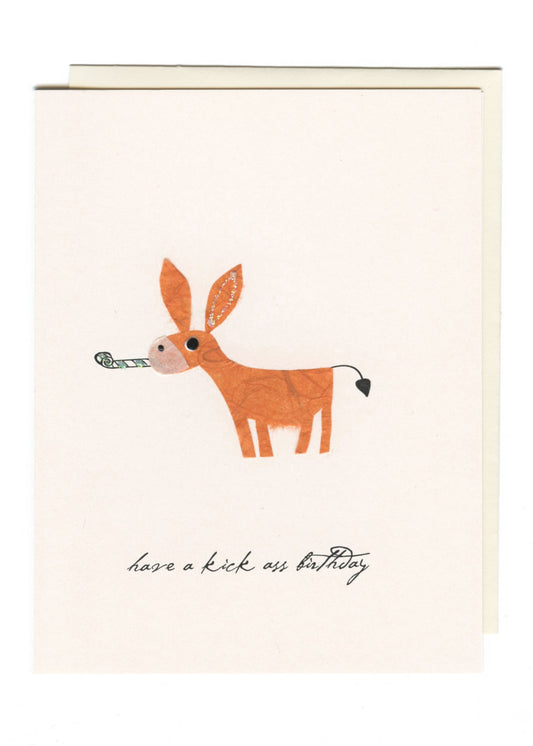 "Have a Kick Ass Birthday!"  Donkey w Horn